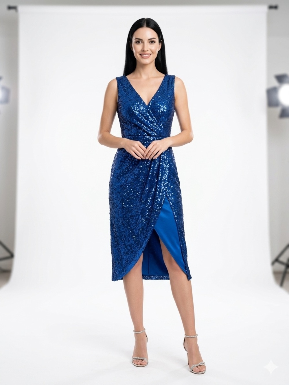 $595 Halston Sparkling Sequins Couture Unstructured Dress
